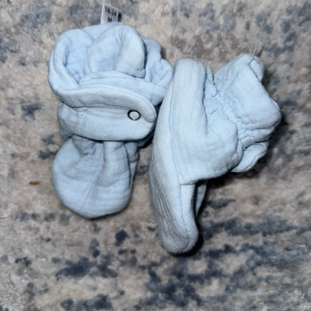 Blue Muslin Baby Walker Shoes Booties